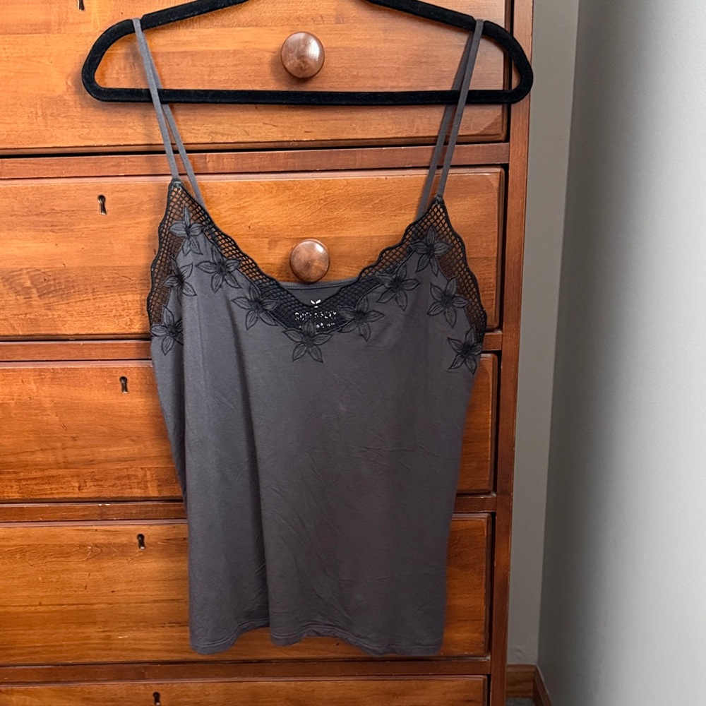 American Eagle Outfitters Dark Gray Lace Tank